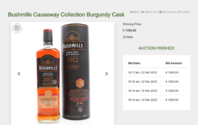 A screenshot of a whiskey sold at auction